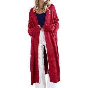 Womens Long Cardigan Sweaters with Pockets Wine Red
